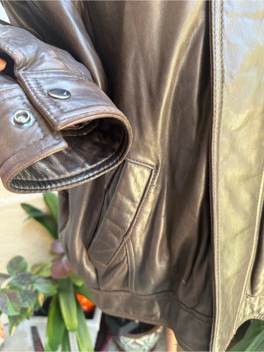 Vintage 90’s Andrew Marc Men's Dark Brown Leather Bomber Jacket with the Hood